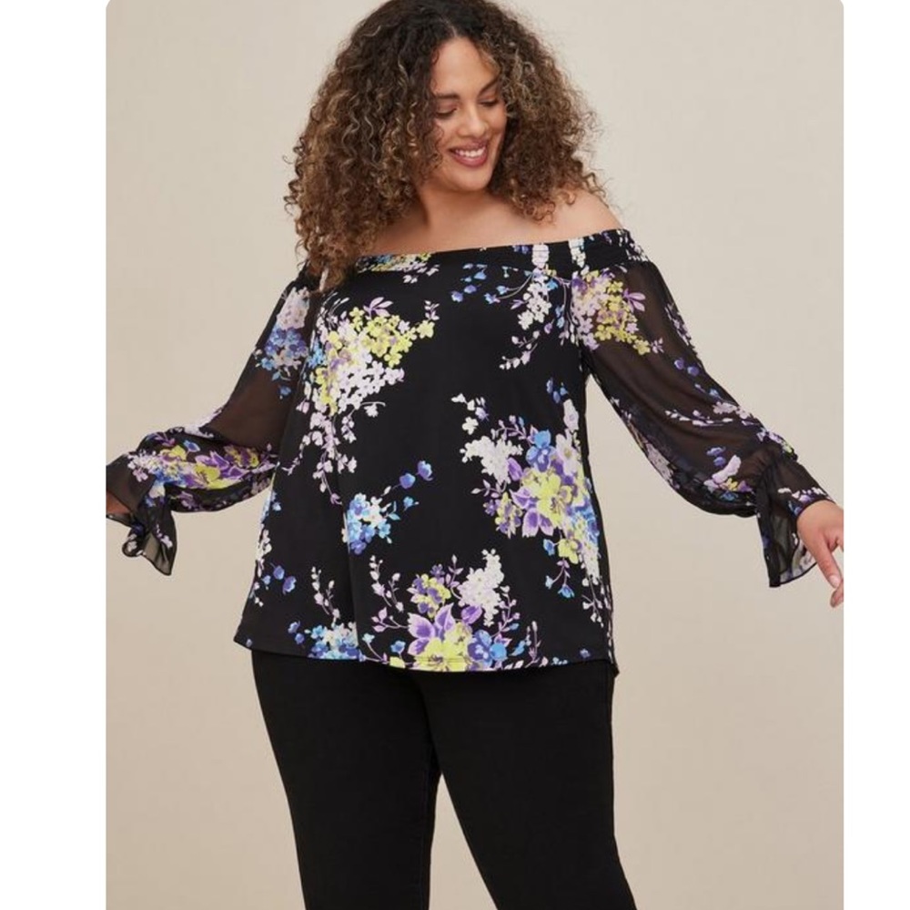 TORRID Studio Floral Print Smocked With Chiffon Sleeves Swing Top Size 2X